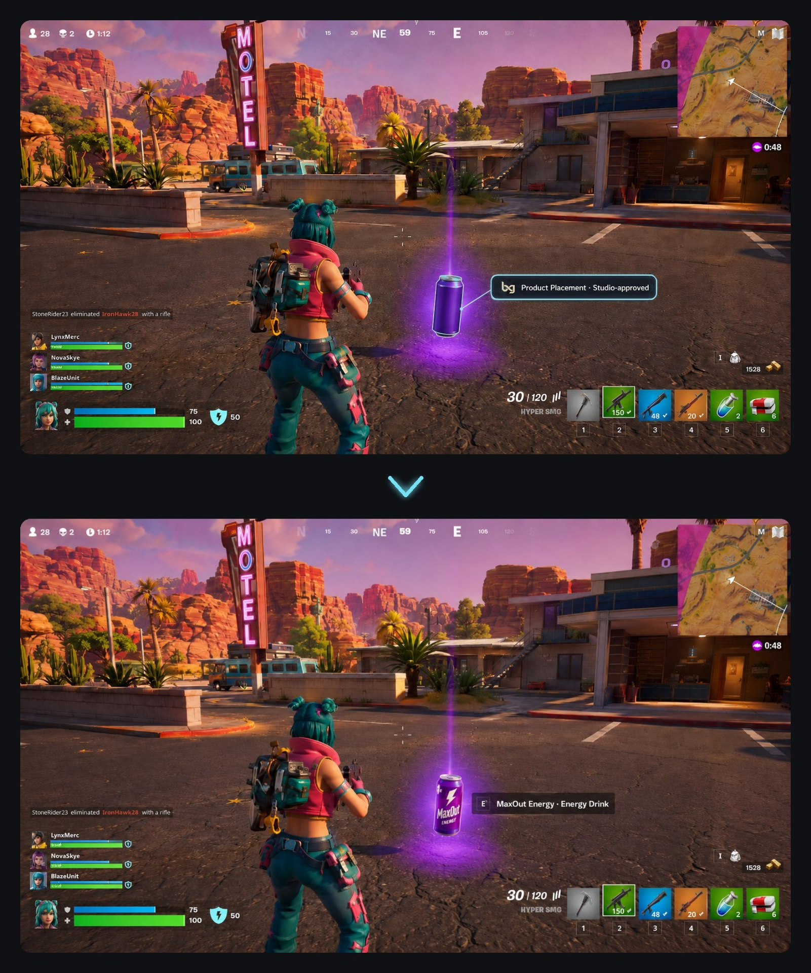 Before / after placement — Battle Royale